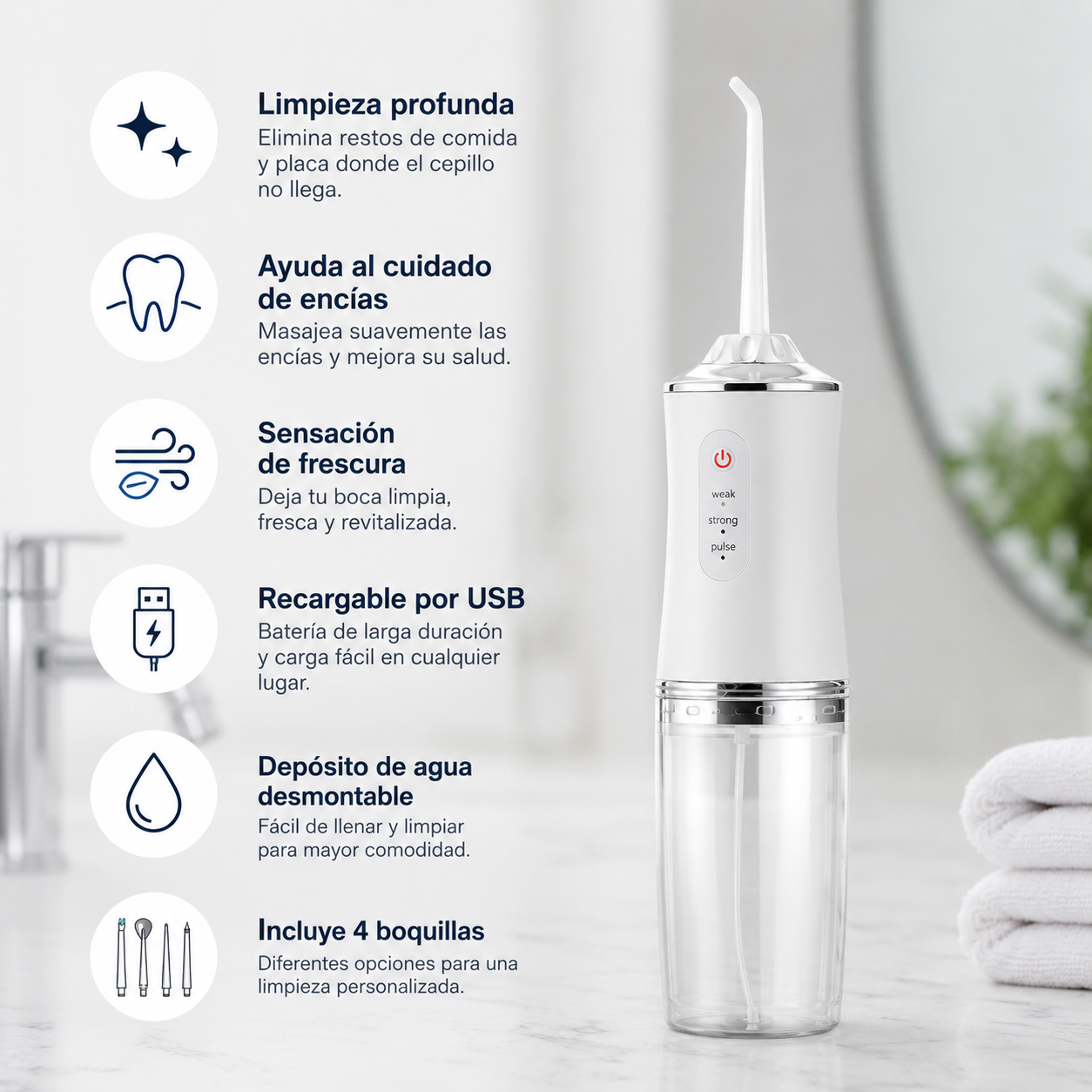 Irrigador Bucal Portátil de Limpieza Profunda